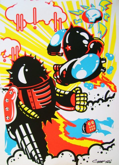Duelo de Robottos, 2009, serigrafía, limitado a 50 piezas.
